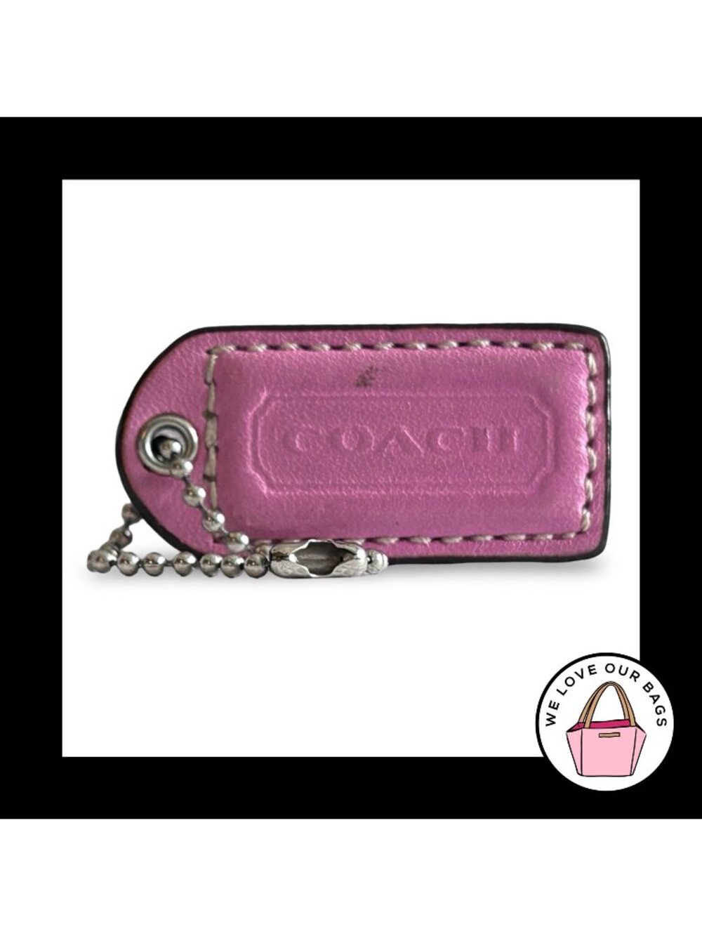 COACH Y2K VINTAGE Hang Tag 2" Soho Pink Leather Bag Charm Keychain Fob Nickel